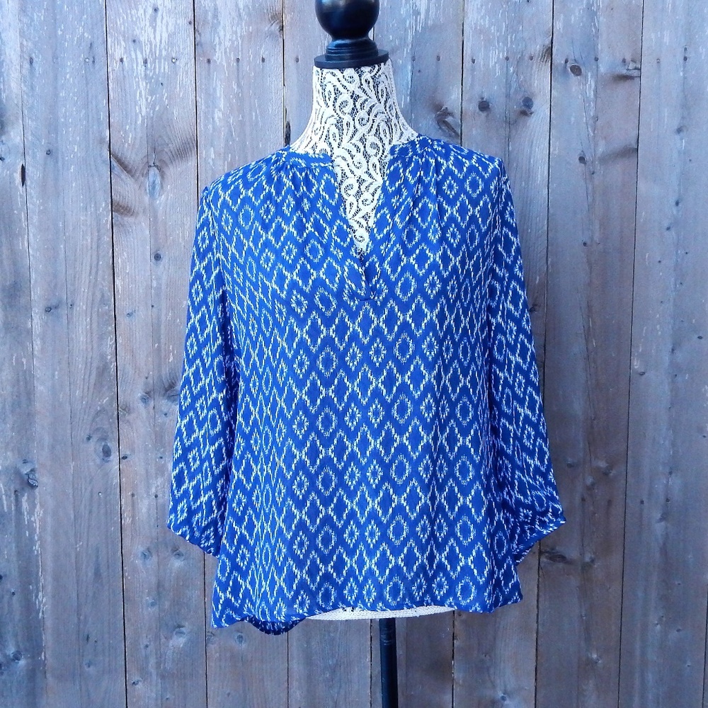 Banana Republic Sheer Blue White 3/4 Blouse XS